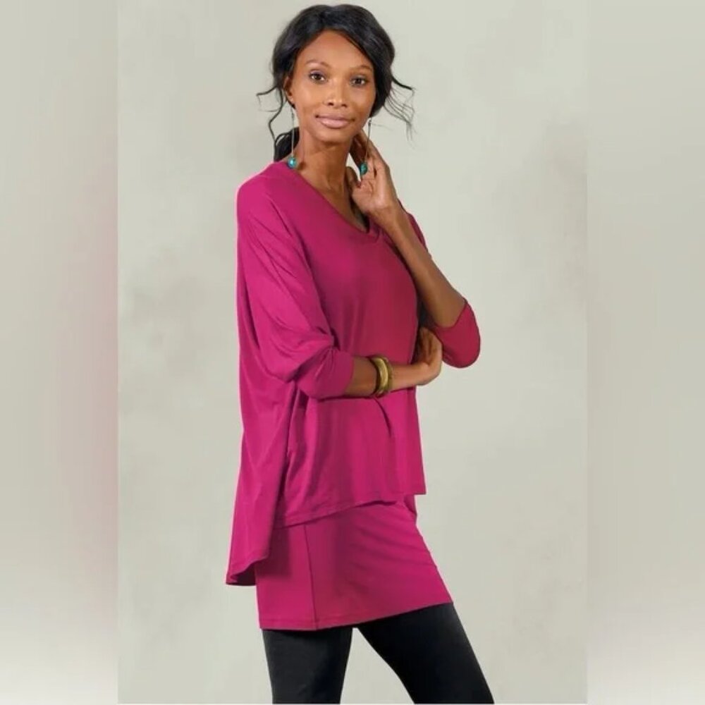 Soft Surroundings Pink Magenta Indeevar Layered V-Neck Tunic